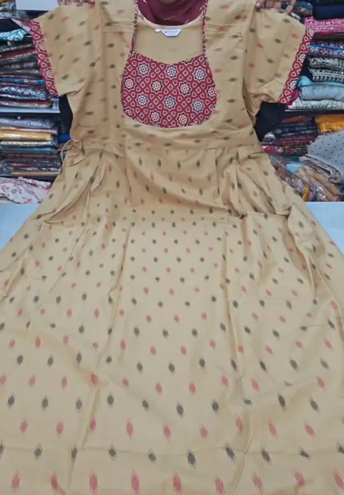 Premium Cotton Frock  Nighty with Adjustable Rope & Side Pocket | NT3375